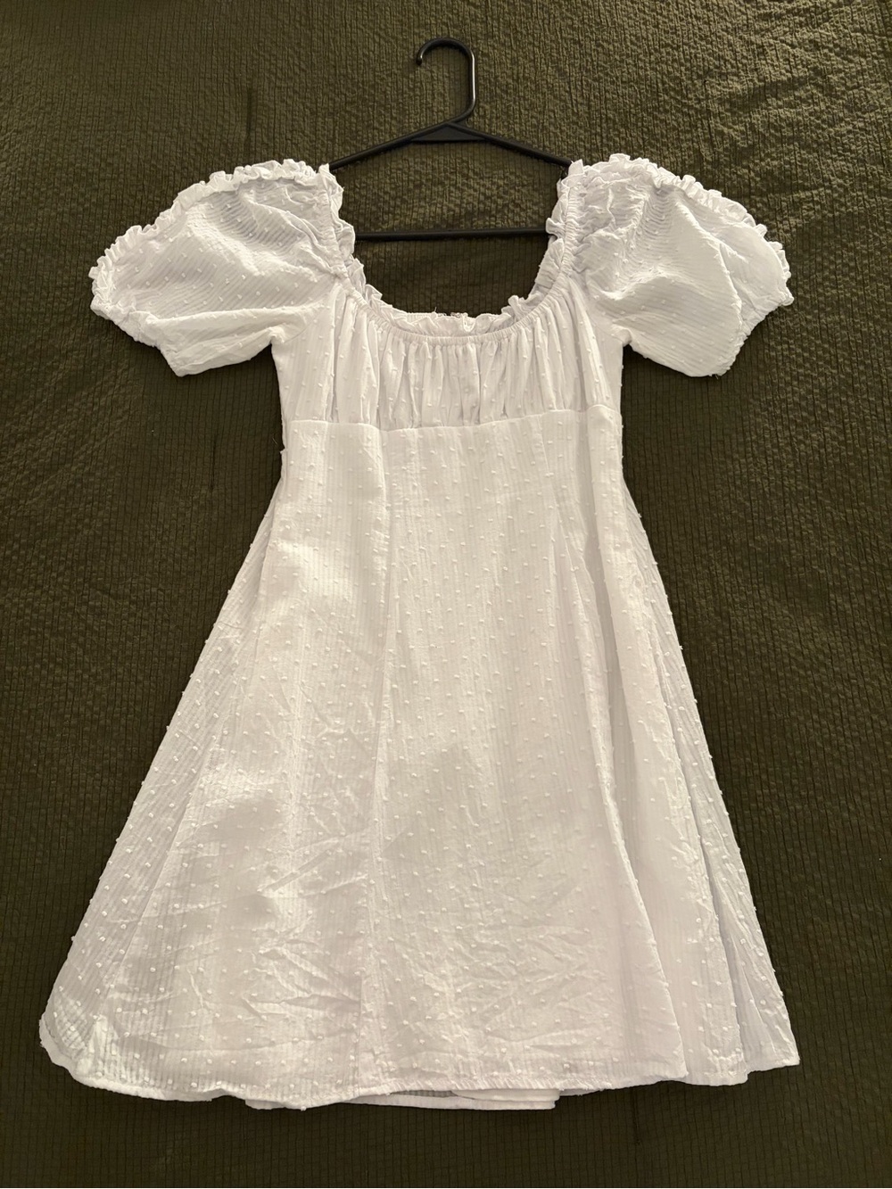 White Swiss Dot Puff Sleeve Dress